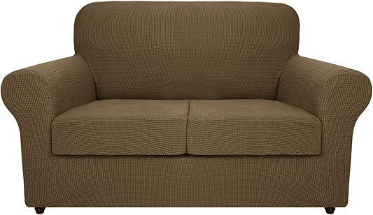 MAXIJIN 3 Piece Couch Covers for 2 Cushion Couch Super Stretch Loveseat Slipcover Dogs Pet Proof Fitted Furniture Protector Spandex Non Slip Sofa Love Seat Cover Washable (Loveseat, Brown) by MAXIJIN