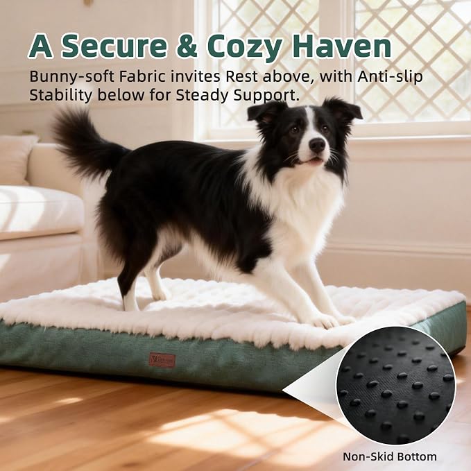 Orthopedic Dog Bed for Small Dogs,Firm Egg Crate Foam,Non-Slip Bottom,Green | Soft Plush Surface,Removable Machine Washable Cover,Ideal for Crates & Small Spaces,Designed for Joint Support,23"x17"x3" - Image 4