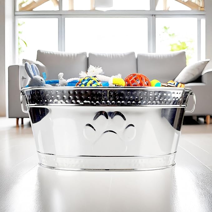 BREKX Steel Metal Pet Storage & Dog Toy Bin w/ Handles, Chew Proof | Dog Toy Box • Stainless Steel • Organizer - Image 8