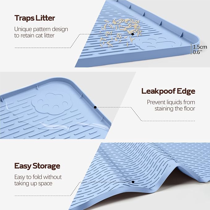 Silicone Cat Litter Mat for Litter Box 50”x35” Large Cat Mat, Blue | Waterproof, Non-Slip, Leak-Proof Rug Mat with Lip, Easy to Clean, Extra Large Litter Catcher Mat for Floor - Image 3