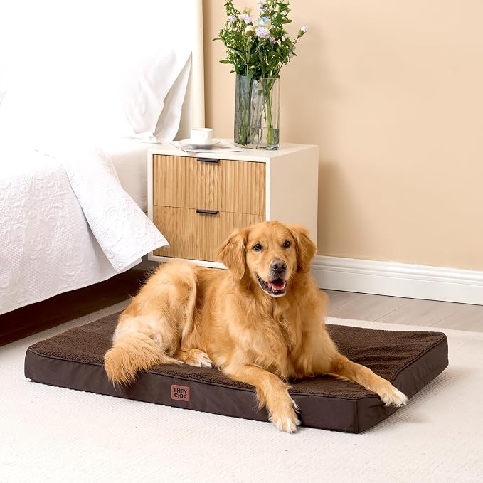 EHEYCIGA Orthopedic Dog Bed Large with Removable Washable Cover, 50IN Brown | Egg Crate Foam Support, Durable Oxford fabric, Non-Slip Bottom, Machine Washable, Soft Waterproof Plush Pet Bed Mat For Crate - Image 6