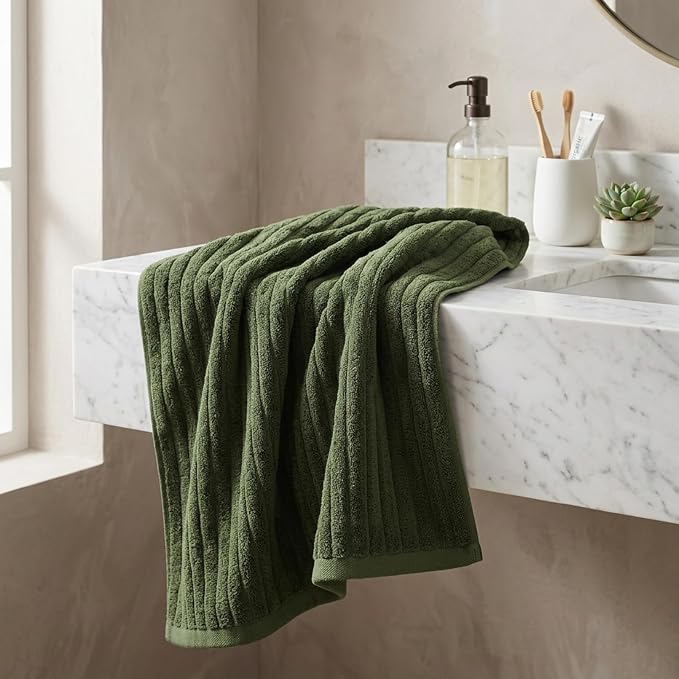 3 Pack Bath Towel Set, 40"x80" Oversized Bath Sheet, Olive Green | Ultra Soft Microfiber, Lint Free, Quick Dry, Highly Absorbent, Full Body Coverage, 1 Bath Sheet, 1 Hand Towel, 1 Washcloth - Image 3