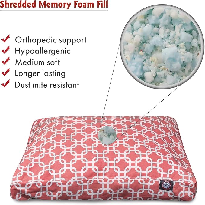 Majestic Pet Shredded Memory Foam Dog Bed Small with Removable Washable Cover – Rectangle Orthopedic Dog Bed–Durable Dog Crate Bed-Flat Dog Bed for Senior Dogs - (27x20) S - Links - Coral - Image 2