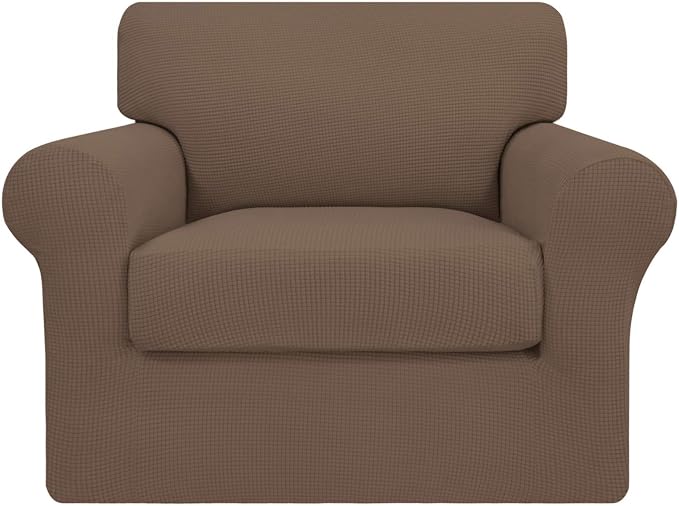 Easy-Going 2 Pieces Stretch Couch Cover Sofa Cover for Dogs Washable Sofa Slipcover for Separate Cushion Couch Spandex Jacquard Fabric Elastic Furniture Protector for Pets, Kids (Brown, Chair) by Easy-Going