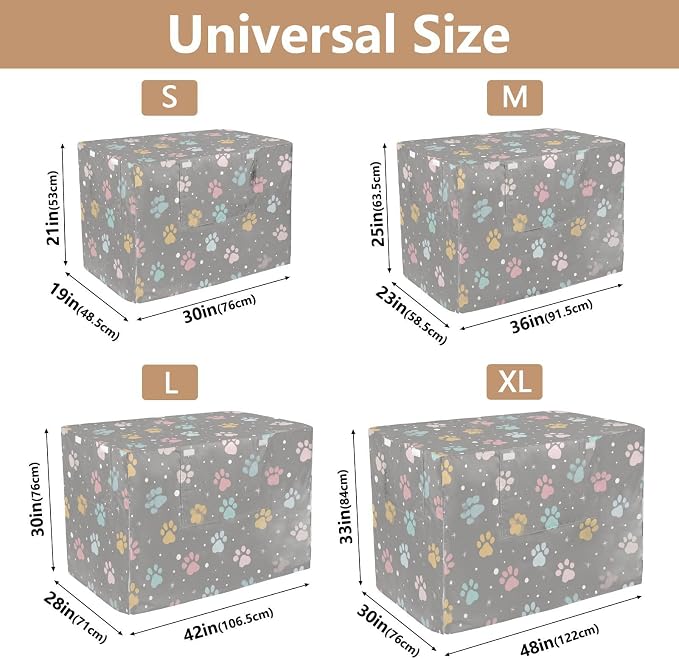 Dog Crate Cover Kennel Cover for Dog Cages Breathable for Wire Cage Indoor Outdoor Grey Paw Print Dots Stars - Image 3