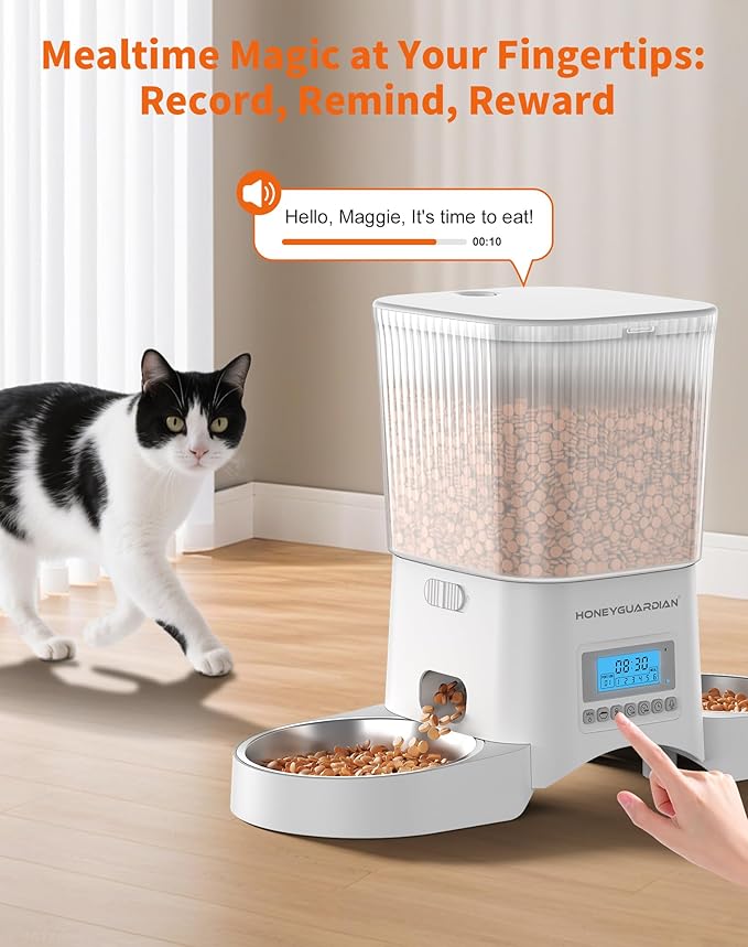 HoneyGuaridan Automatic Cat Feeder for 2 Cats,Automatic Cat Food Dispenser,Timed Pet Feeder for Cats and Dogs,Desiccant Bag, Programmable Portion Control,10s Voice Recorder - Image 5
