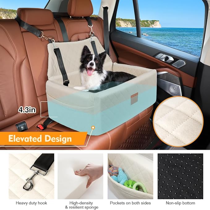 NEEZUKAR Dog Car Seat for Large Medium Dogs,Washable Pet Carseat Under 55 lbs or 2 Small Dogs,Dog Booster Seat Travel Bed with Thick Cushion,2 Safety Leashes - Image 3