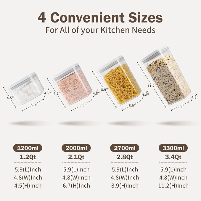 Melovom 12 Pcs Pop Food Storage Containers Airtight Food Storage Containers Set with Lids Kitchen Pantry Organization and Storage, 3.4Qt, 2.8Qt, 2.1Qt, 1.2Qt - Image 6