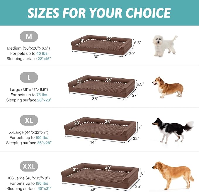 COZY KISS Dog Beds for Extra Large Dog, XXL Bolster Pet Couch with Waterproof Lining, Egg Crate Foam Sofa for Pets Up to 150 lbs, U-Shaped, 48x35x8 inch, Brown - Image 2