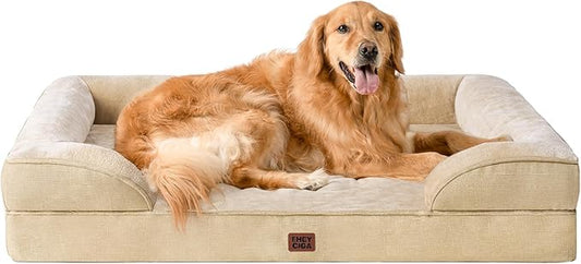 EHEYCIGA Orthopedic Dog Beds Large Sized Dog, Waterproof Washable Pet Bed | Non-Slip Bottom and Egg-Crate Memory Foam XL Dog Couch Bed with Washable Removable Cover, Greige, 41Inch by EHEYCIGA