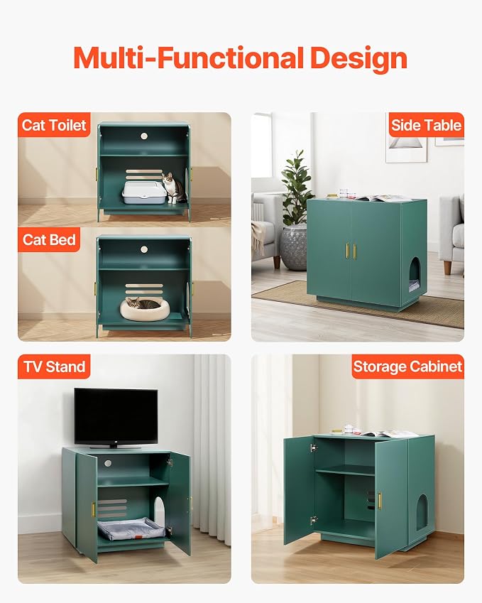 VEVOR Cat Litter Box Enclosure, 31.5 in Hidden Litter Box Cabinet, Wooden Indoor Cat Washroom with Ventilated Holes, Double-Door Kitty Pet House Furniture, End Side Table Fit Most Litterboxes - Image 6