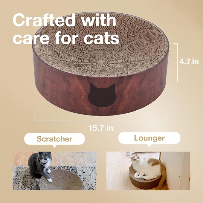 Necoichi Cat Scratcher Bowl for Indoor Cats - Cat Scratching Lounger with Reversible Usability and Extra Comfort for Lounge, Cardboard Bed Couch / (Regular, Dark Cherry) - Image 3