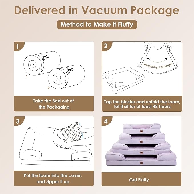 EHEYCIGA Orthopedic Dog Beds Large Sized Dog, Waterproof Washable Pet Bed | Non-Slip Bottom and Egg-Crate Memory Foam Dog Couch Bed with Washable Removable Cover, Lilac - Image 6