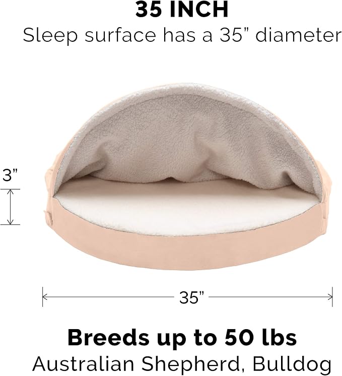 Furhaven Replacement Dog Bed Cover Sherpa & Suede Snuggery, Machine Washable - Cream, 35-inch - Image 3