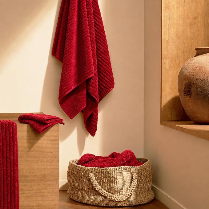 6 Piece Bath Towel Set, 40"x80" Oversized Bath Sheets, Red | Microfiber, Quick Dry, Highly Absorbent, Towels for Bathroom, 2 Extra Large Bath Towels, 2 Soft Hand Towels, 2 Washcloths - Image 4