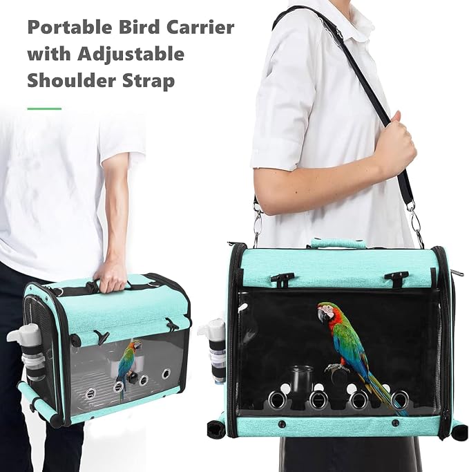 Bird Carrier Bag with Stand, Lightweight Backpack for Parrot, Portable Cockatiel Travel Cage with Accessories, Pet Transparent Breathable Carrier, Green - Image 4
