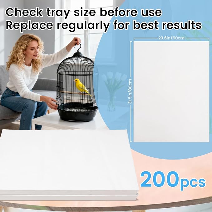 17.7x13.8in Bird Cage Liners - 200 Sheets Pre-Cut Disposable Cage Tray Liners, High Absorbent Non-Woven Pads for Parrots, Cockatiels and Small Animals - Image 2