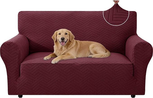 Stretch Sofa Cover Non-Slip Washable Furniture Protector | Stretch, 55"-69".Soft, Non Skid Foam, Elastic Bottom, Machine Washable, for Kids & Pets, Couch & Sofa, Wine Red by YSTELLAA