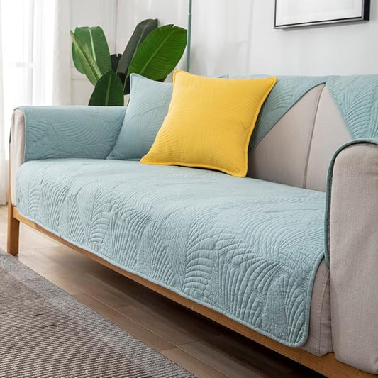 Solid Color Leaf Cotton Quilted Sofa Covers Anti-Slip Soft Sectional Couch Cover Washable Sofa Slipcover for Dogs Cats Pet (Blue,36''x47'') by Huierxun