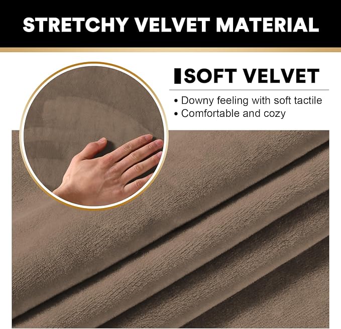 PrinceDeco Couch Cover Velvet Plush Sofa Covers for 2 Cushion Couch Width Up to 90 Inch Washable Furniture Protector Pet Friendly No Slip Sofa Slipcover(Medium-Large, Mocha) - Image 5