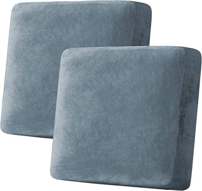 H.VERSAILTEX Velvet Stretch Couch Cushion Cover Plush Cushion Slipcover for Chair Loveseat Sofa Cushion Furniture Protector Seat Cushion Sofa Cover (2 Piece Large Sofa Cushion Covers, Stone Blue) by HVERSAILTEX
