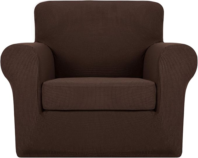 MAXIJIN 2 Piece Chair Slipcovers with Arms Super Stretch Chair Covers for Living Room Dogs Pet Proof Fitted Sofa Couch Protector Spandex Non Slip Armchair Slipcover Washable (Chair, Coffee) by MAXIJIN