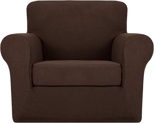 MAXIJIN 2 Piece Chair Slipcovers with Arms Super Stretch Chair Covers for Living Room Dogs Pet Proof Fitted Sofa Couch Protector Spandex Non Slip Armchair Slipcover Washable (Chair, Coffee) by MAXIJIN