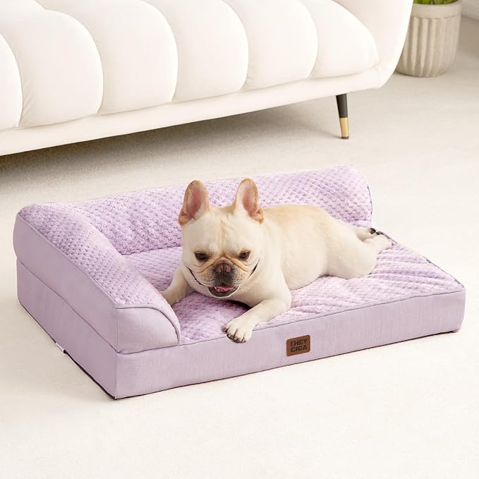 EHEYCIGA Large Dog Bed Memory Foam for Crate, Orthopedic Dog Bed Large Size Dogs with Washable Removable Cover, Waterproof Pet Sofa Couch with Nonskid Bottom, 35x22x6, Lilac - Image 9
