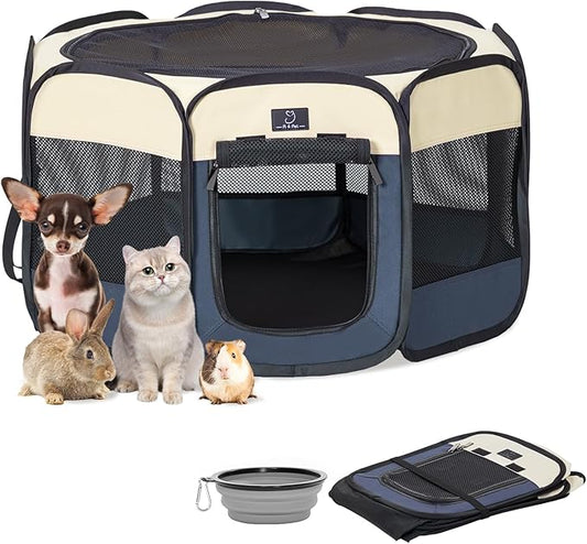 Portable Indoor Dog Playpen for Small Dogs & Puppies by A 4 Pet – 29.92" Pop-Up Soft Puppy Playpens with Bowl, Waterproof Floor, Calm Safe Space for Home, Travel & Daily Use