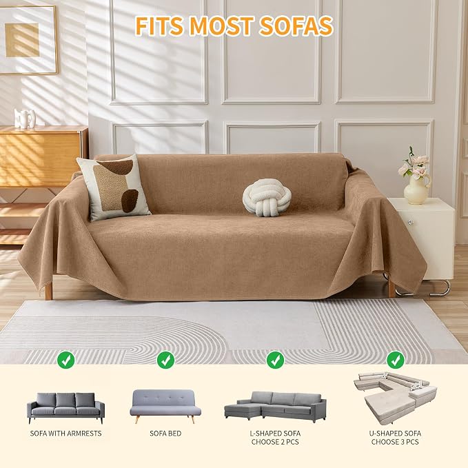 Deep Dream Cat-Scratch Resistant Couch Cover, Waterproof Sofa Cover for 3 Cushion Couch Washable, Pet Friendly Couch Protectors Anti Slip Thickened Love Seat Slipcovers for Dogs Pets,71" x 118",Brown - Image 6