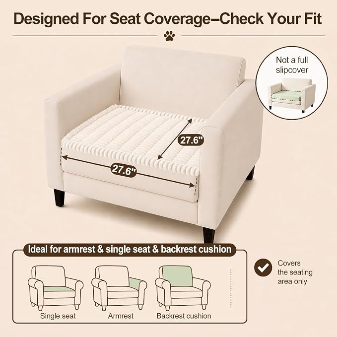decorUhome Couch Cover for Dogs, Non Slip Fuzzy Thick Pet Sofa Protector | Pet Friendly, Couch Covers for Sofa, Machine Washable, Fits Armrests, Single Seats & Backrest Cushions, White, 27.6" x 27.6" - Image 10