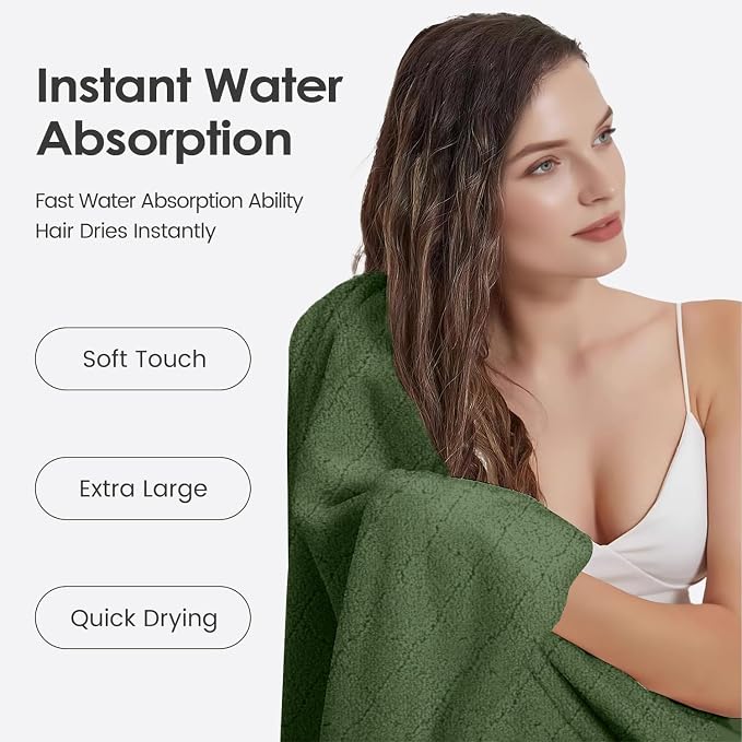 JML Pack of 4 Large Bath Towels, 30"x60", Olive-Green | Hanging Loop, Super Soft, Absorbent, Lint Free, Fade Resistant, Lightweight, Quick Dry, Use for SPA , Sauna, Salon Hair Wrap - Image 5