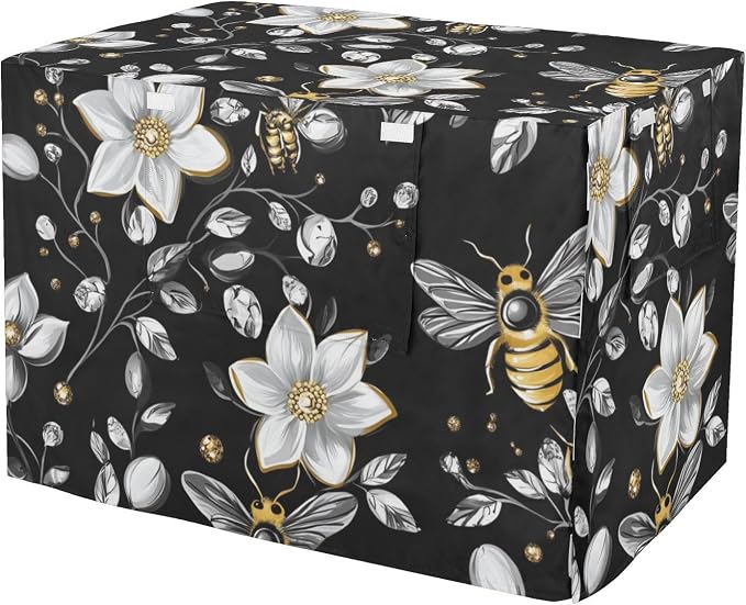 Dog Crate Cover Kennel Cover for Dog Cages Breathable for Wire Cage Indoor Outdoor Diamonds Bees Flower by QwThum