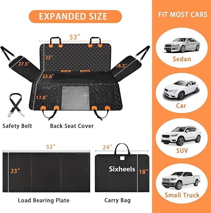 Dog Car Seat Cover Back Seats Protector, Backseat Extender Hard Bottom Rear Seat Pet Cover for Dogs, Waterproof Carseat Covers Dog Hammock Travel Accessories for Car,SUV,Truck - Image 6
