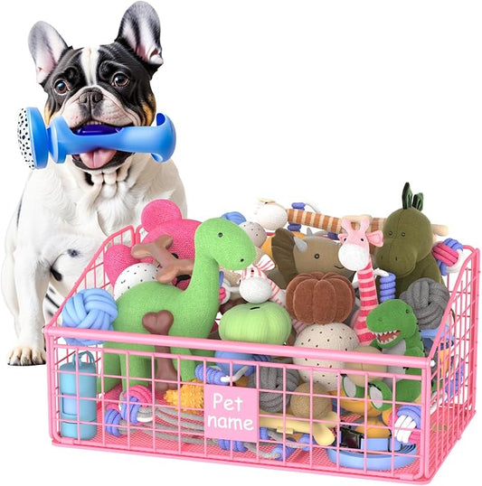 Kaiferty Indestructible Dog Toy basket, Medium Toy Box for Dogs,Pet Toy Bin Dog Metal Basket for Toys, Toy Storage Organizer, Living Room Area (Pink) by Kaiferty