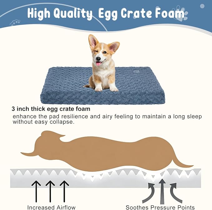 EMPSIGN Dog Bed Mat Crate Pad Mattress, Ultra Soft Pet Kennel, Navy, M | Reversible(Cool & Warm), Waterproof Linings, Removable Machine Washable Cover, for 30" Dog Crate, Soft Rose Plush/Canvas - Image 2