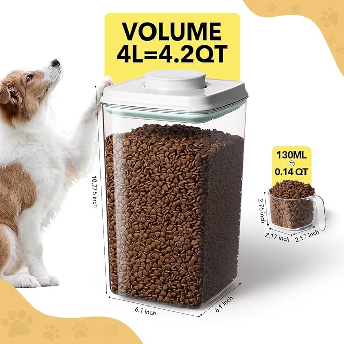 Ankou Dog Food Storage Containers Set, 4.2 QT with 130 ml Scoop & 2.8 QT, Airtight BPA-Free | Stackable Pop Lid Plastic Containers for Kibble & Pet Treats - Image 5
