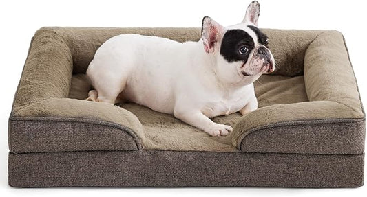 Made4pet Dog Bed Orthopedic, Dog Sofa for Small Dogs Supportive Foam Pet Cushions Bed with Washable Removable Cover, Egg-Crate Foam, Waterproof Lining Bottom, Brown, 30 * 20 * 6.5 Inch by Made4Pets