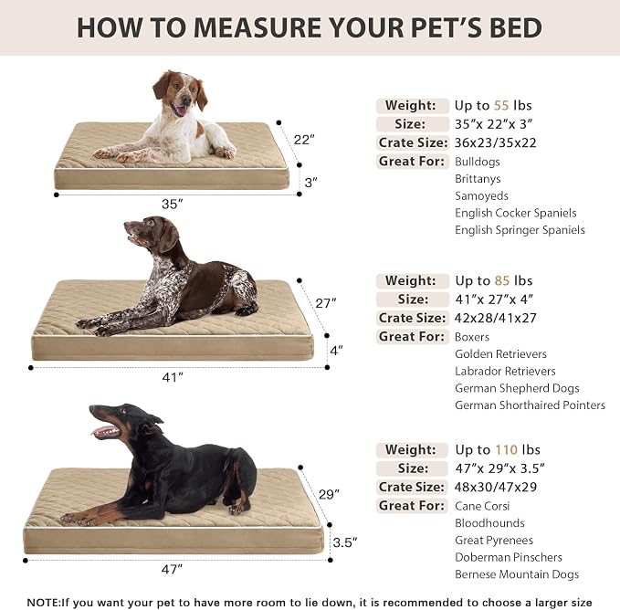 WNPETHOME Orthopedic XXL Dog Beds for Large Senior Dog Bed Comfy Sleeping | XXL Washable Waterproof Dogs Bed with Removable Cover, Multi-Needle Quilting Dogs Crate Bed for Relax , Brown 47x29 Inch - Image 5