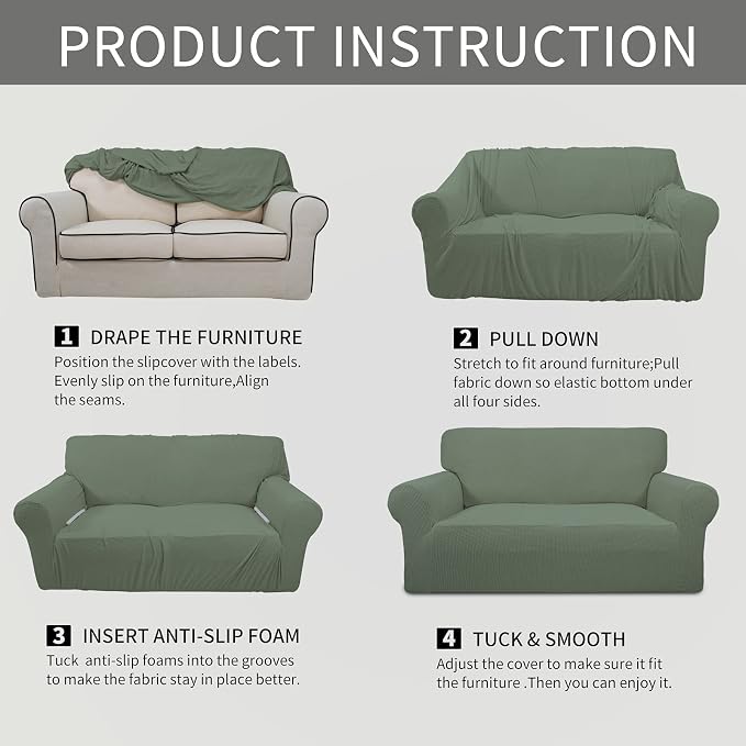 Easy-Going Stretch Couch Covers for Sofa Washable Large Greyish Green | 1-Piece Sofa Covers for 3 Cushion Couch Furniture Protector Couch Slipcover Soft with Bottom for Kids Pets - Image 8