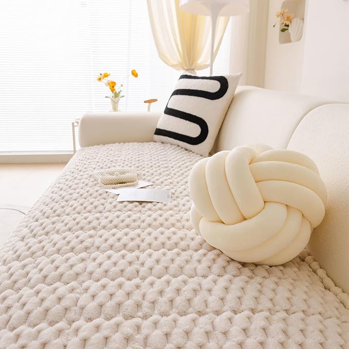 STACYPIK Waterproof Cream White Couch Covers for Dogs, Non Slip Pets-Scratch Resistant Sofa Covers, Fluffy Coral Soft Cushion Protector for 3 Cushion Couch, Washable Pet Friendly Bed Mats-27.6x82.7IN - Image 9