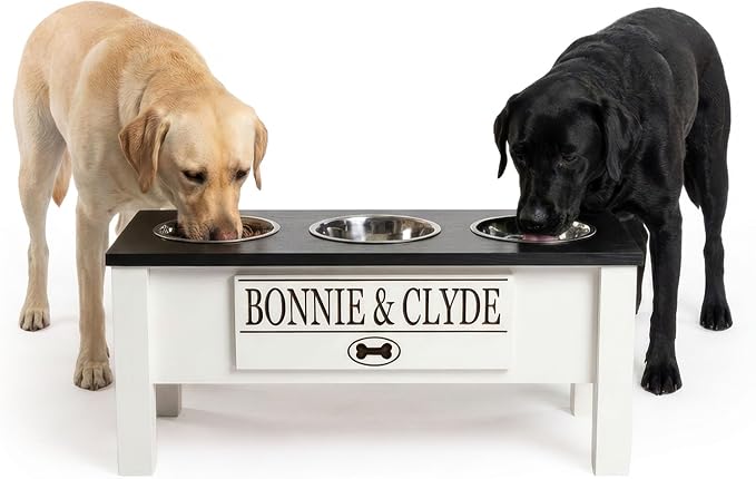 3 Bowl Dog Feeding Station, Personalized Triple Bowl Food Stand Large Dogs | Farmhouse Style, Elevated Wood Stand, Storage Container, Stainless Steel Bowls, Raised Feeder, Large Breed, Made in USA by GrooveThisWoodshop