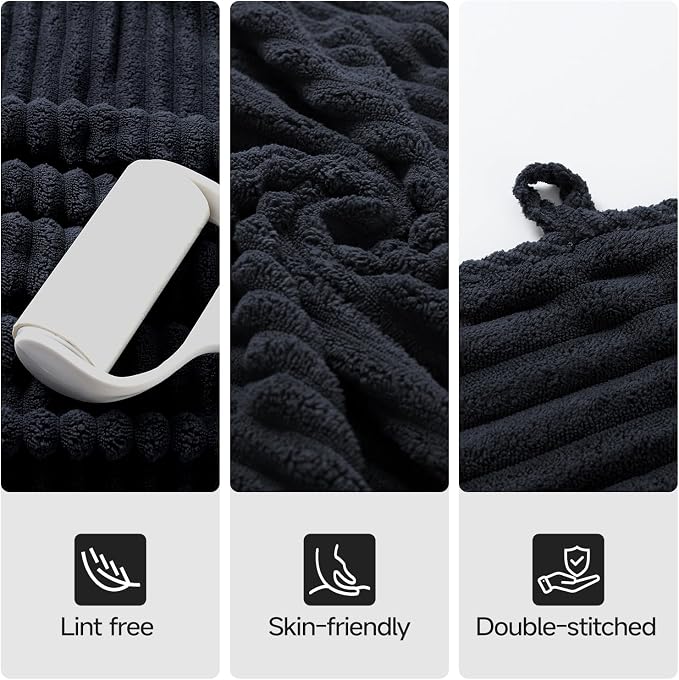 REDKISS Black Bath Towels Set 8 Piece - Microfiber Bathroom Towels of 8 Large, Highly Absorbent Bath Towel, Soft Shower Towel for Bathroom, Hotel 2 Bath Sheet 2 Hand 2 Washcloths 2 Hair Towel Wrap - Image 6