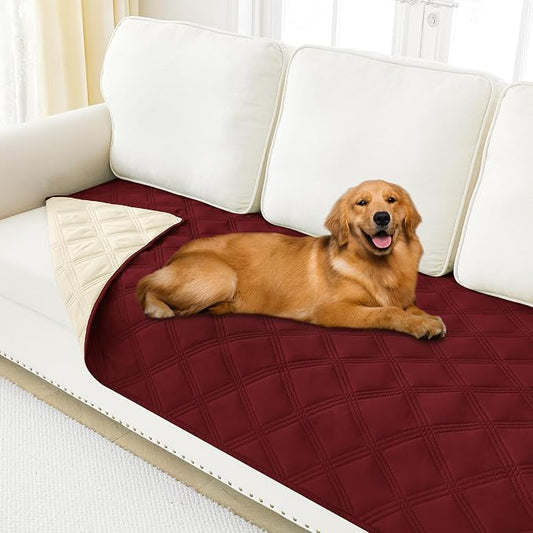 Smiry Waterproof Dog Bed Cover, Reversible Pet Blanket for Sofa Couch | Soft Washable Dog Blanket, Leakproof Couch Cover for Dogs Cats & Furniture Protection, 30x70, Wine Red/Beige by Smiry