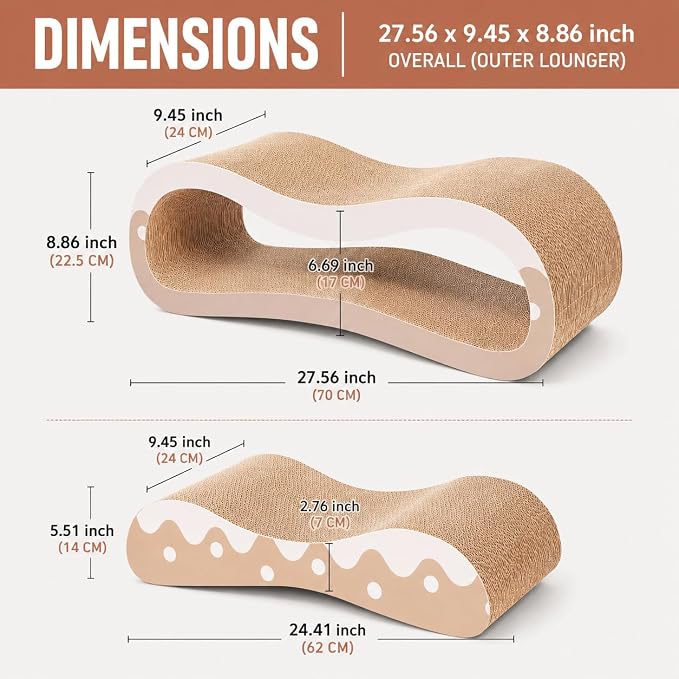 Cat Scratcher Lounger, 2 in 1 Large Cardboard Cat Scratching Board for Indoor Cats, 100% Recyclable&Reversible Horizontal Scratching Pads Prevents Furniture Damage, Wave - Image 2