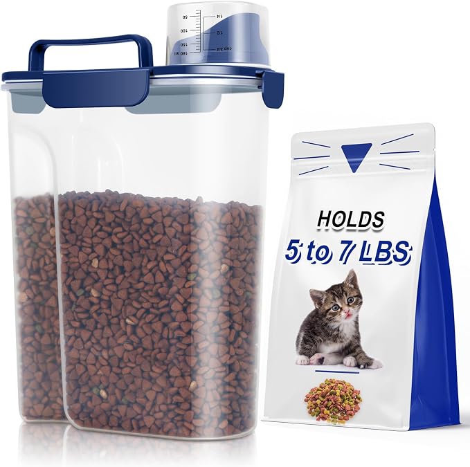 TBMax Large Cat Food Storage Container, Portable Dog Food Container with Upgraded Large Spout and Cup, Travel Pet Food Storage Dispenser for Kibble Storage, Bird Seed Container - Dark Blue by TBMax