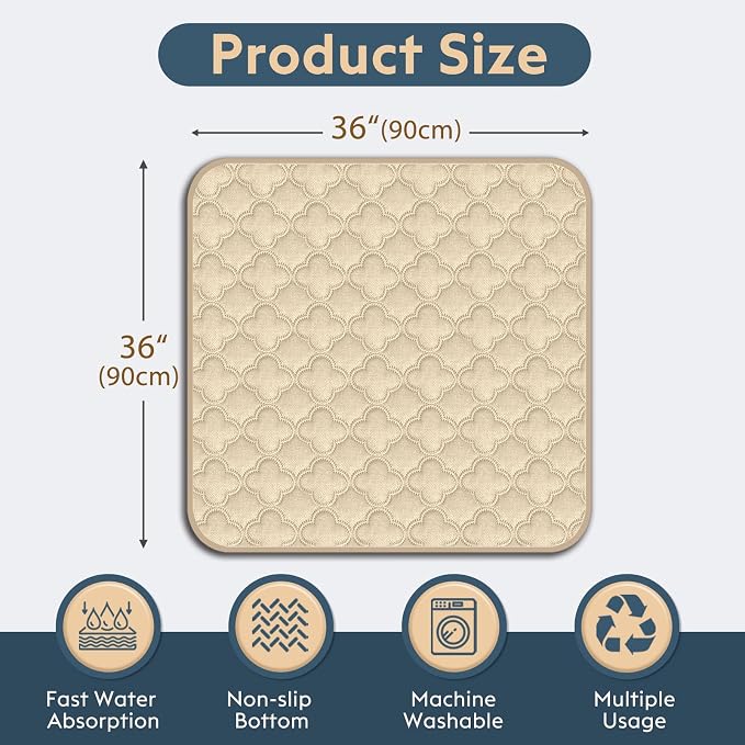 FunFurry Washable Pee Pads for Dogs - 2 Pack Reusable Waterproof Puppy Training Pads, Super Absorbent with Dog Paw Shape Non-Slip Backing (Cream, 36" X 36" - 2 Pack) - Image 2