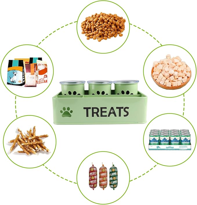 28oz Metal Dog Treat Container Set of 3,Dog Treat Jars with Airtight Lids,Cat Treat Jar,Dog Treat Canister for Countertop,Coated Galvanized Steel Dog Treats Station-Green - Image 7