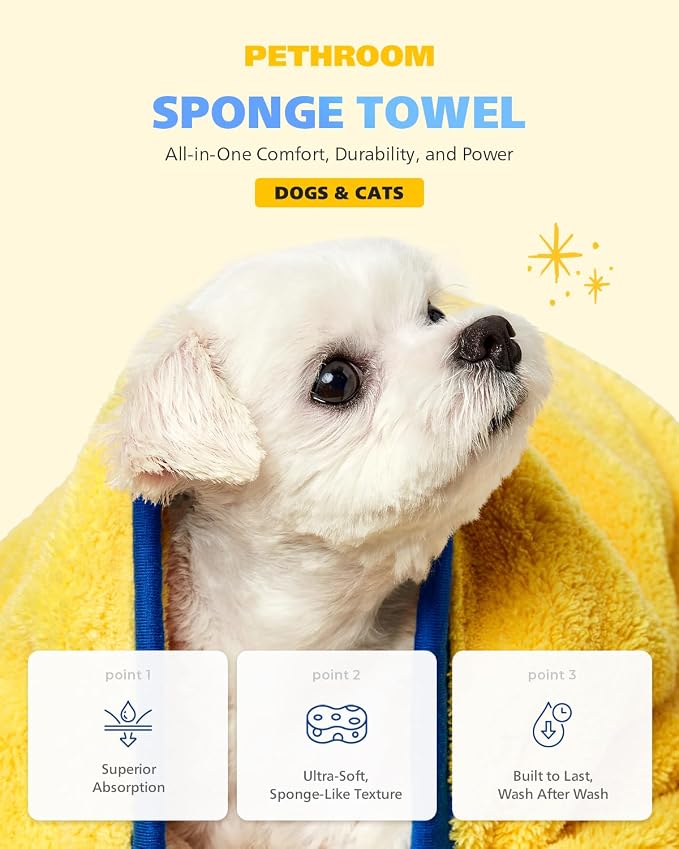PETHROOM] Portable Pet Towel for Dogs & Cats | Professional Pet Dryer, Super Absorbent & Quick-Drying Dog Dryer | Lightweight, Durable, Ultra-Soft (Small) 8"x 8" (Pack of 2) - Image 2