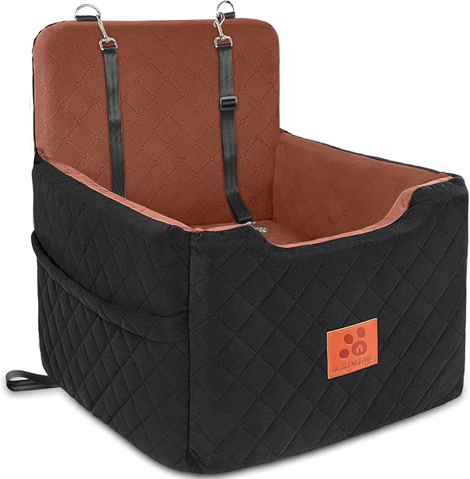 Dog Car Seat for Small/Medium Dogs Under 35lbs,Memory Foam Dog Booster Seats,Detachable and Washable Traval Pet Car Seat, Dogs Bed with 2 Safety Belts(Balck/Brown)